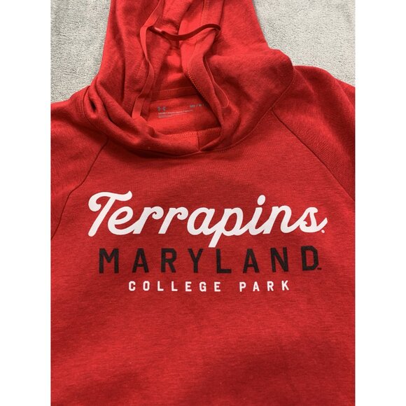 Terrapins Maryland College Park Men's Medium Red Hoodie Loose Fit Under Armour - Picture 7 of 11